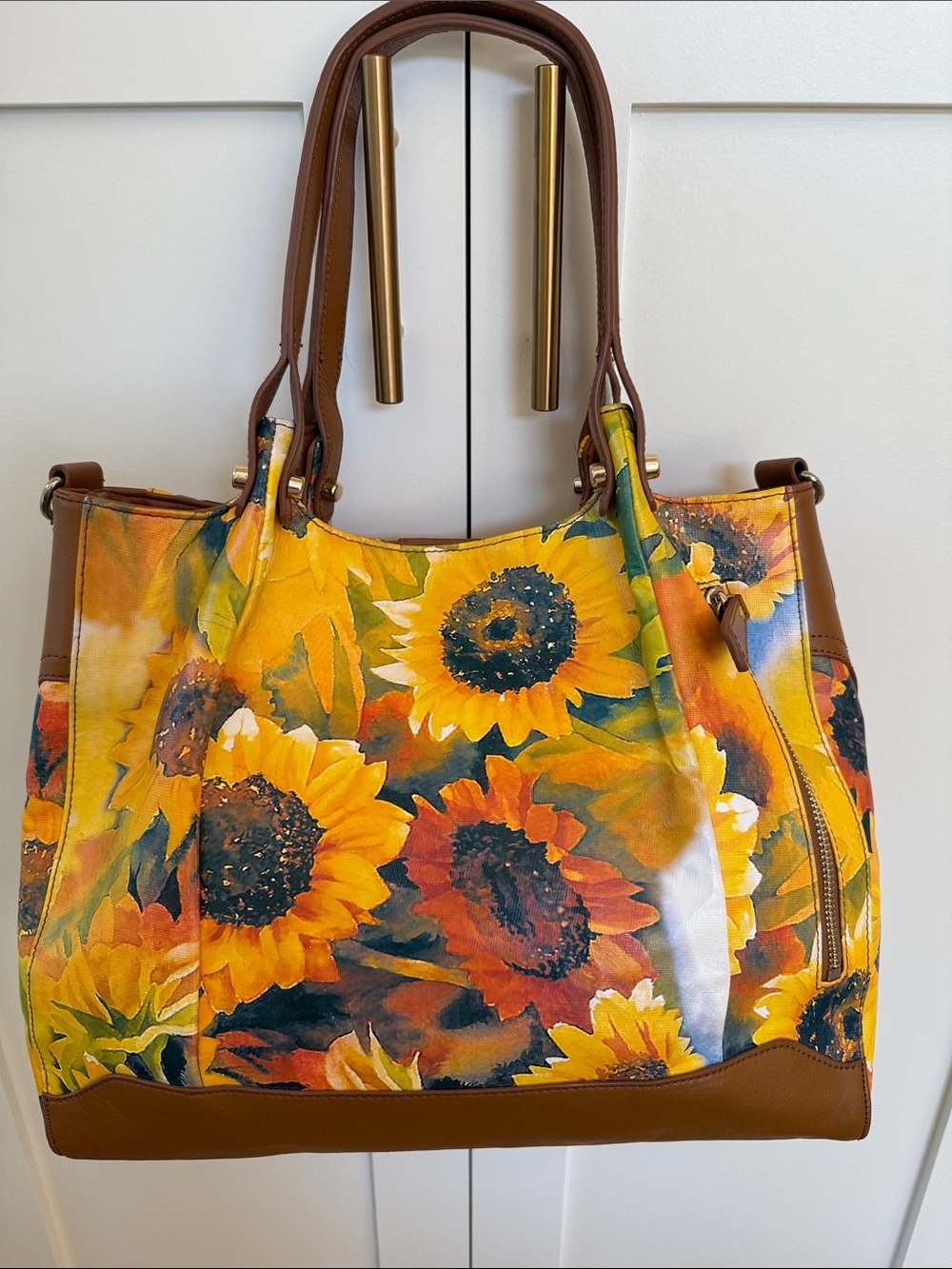 🌻 Sharif Sunflower Satchel Bag with Leather Trim - Picture 3 of 16